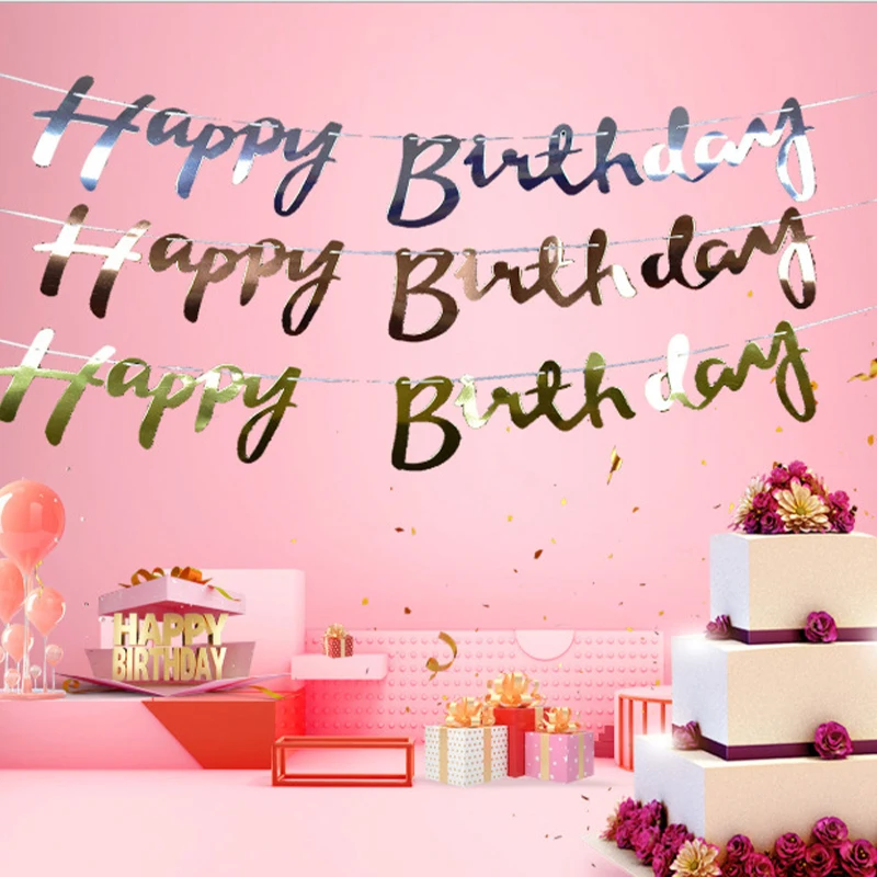 

Creative Bronzing Letters Siamese Pull Flag Birthday Party Background Wall Decorations Party Backdrop Stand Backdrop Accessories