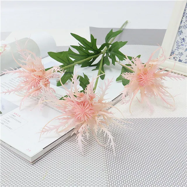 60cm pink Искусственный зеленый 3 головки шип петрушка завод DIY креативное Искусство Цветочная композиция искусственный цветок украшение дома гостиной - Цвет: 60cm pink