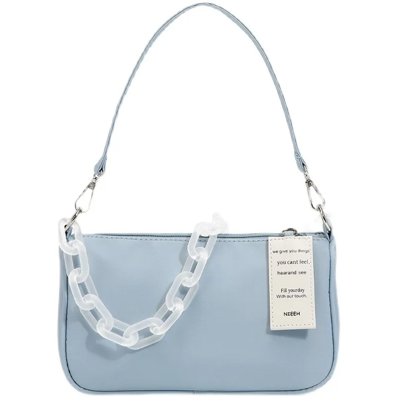 

Ladies Baguette Bag 2021 New Oxford Cloth Underarm Bag Fashion All-match Shoulder Bag Female Acrylic Chain Handbag