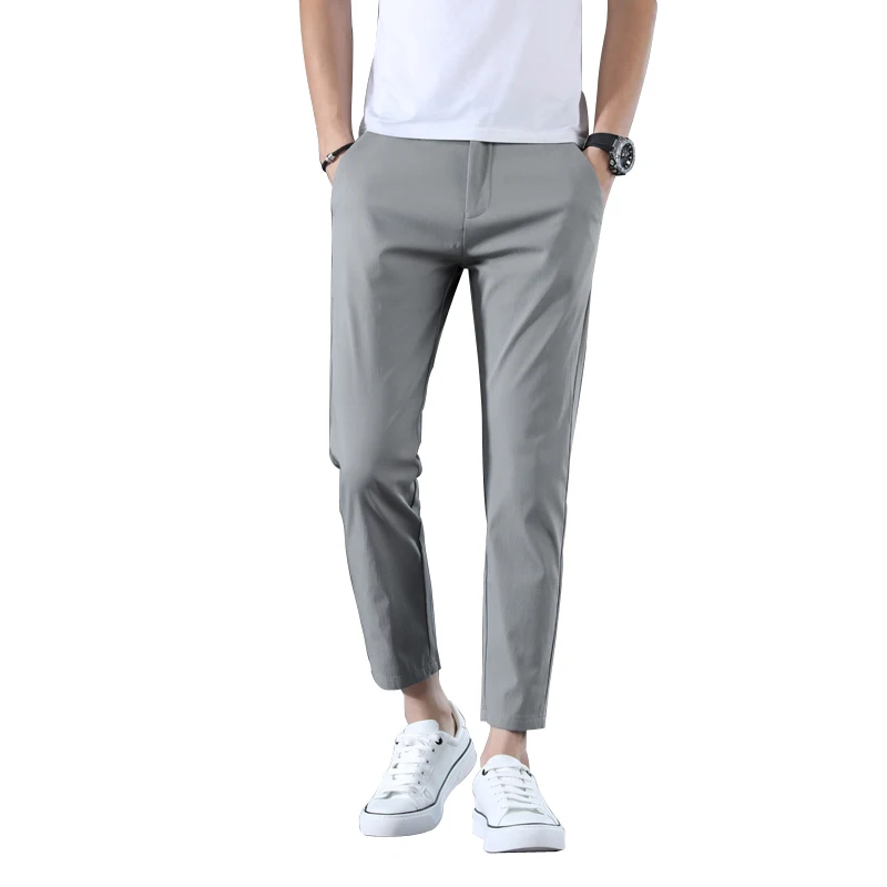 

2021Summer ultra-thin ice silk pants nine-point pants shopkeeper wind male 9-point casual pants small trousers straight pants
