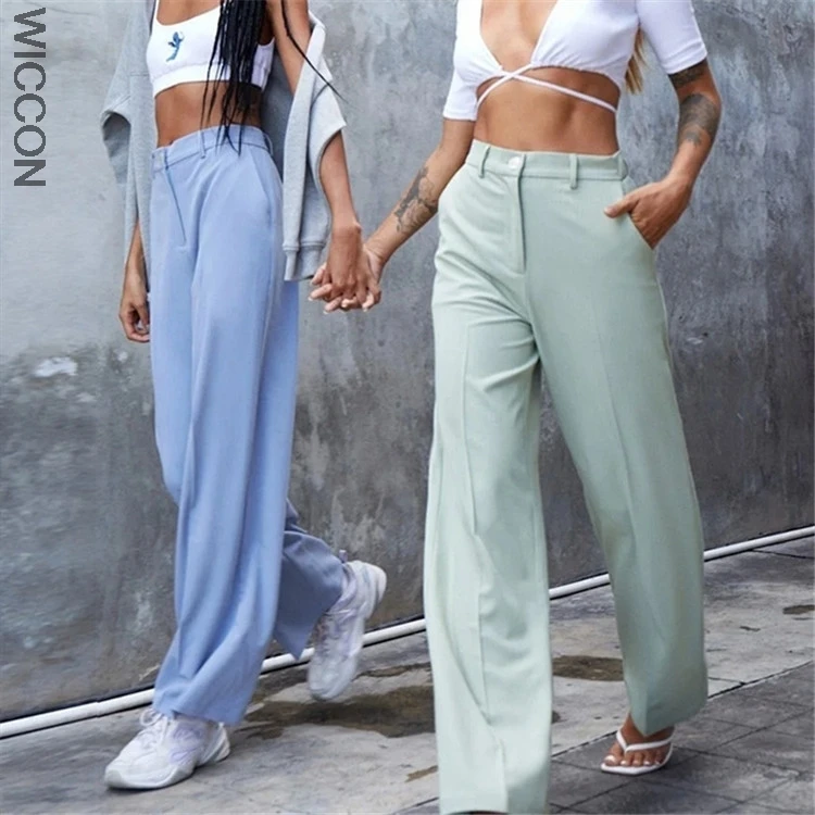 

Женские прямые брюки с высокой талией, однотонный офисный Женский блейзер, брюки для женщин, Свободные повседневные брюки, весна-лето 2021, но...