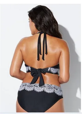 

Swimwear Women Plus Size 4XL Two-Pieces Split Bikinis Set Bathing Suit Push Up Padded Halter Polyester Print Beachwear Swimsuit