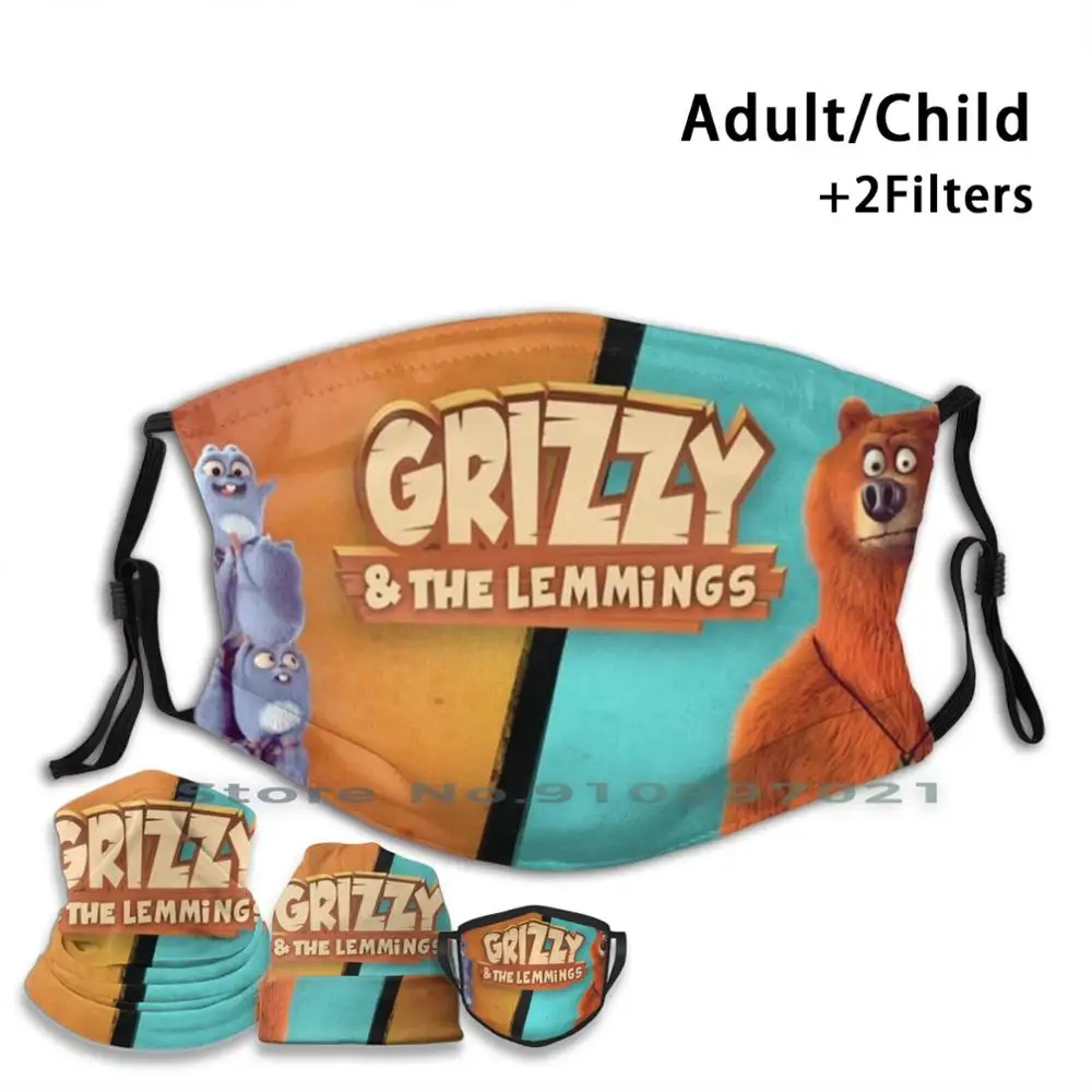 

Split Grizzy And The Lemmings Print Pm2.5 Filter Reusable Mouth Face Mask For Child Adult Cartoon Kids Childhood Animated Show