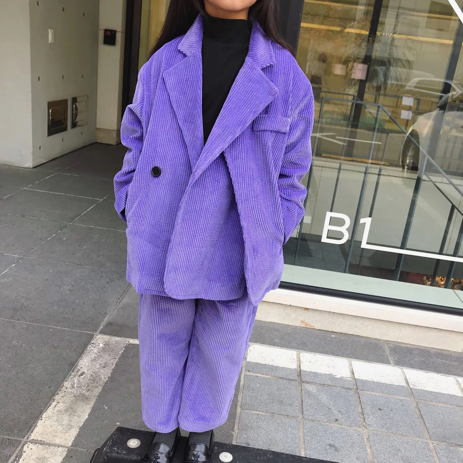 Вельветовый костюм для девочек Осенняя детская одежда фиолетовый утепленный