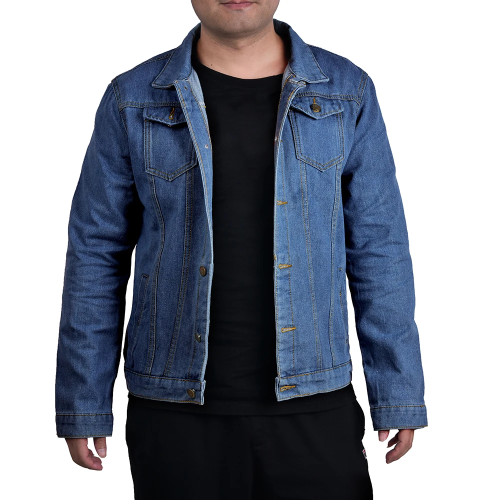 Мужское джинсовое короткое пальто с отложным воротником однобортное темно синяя