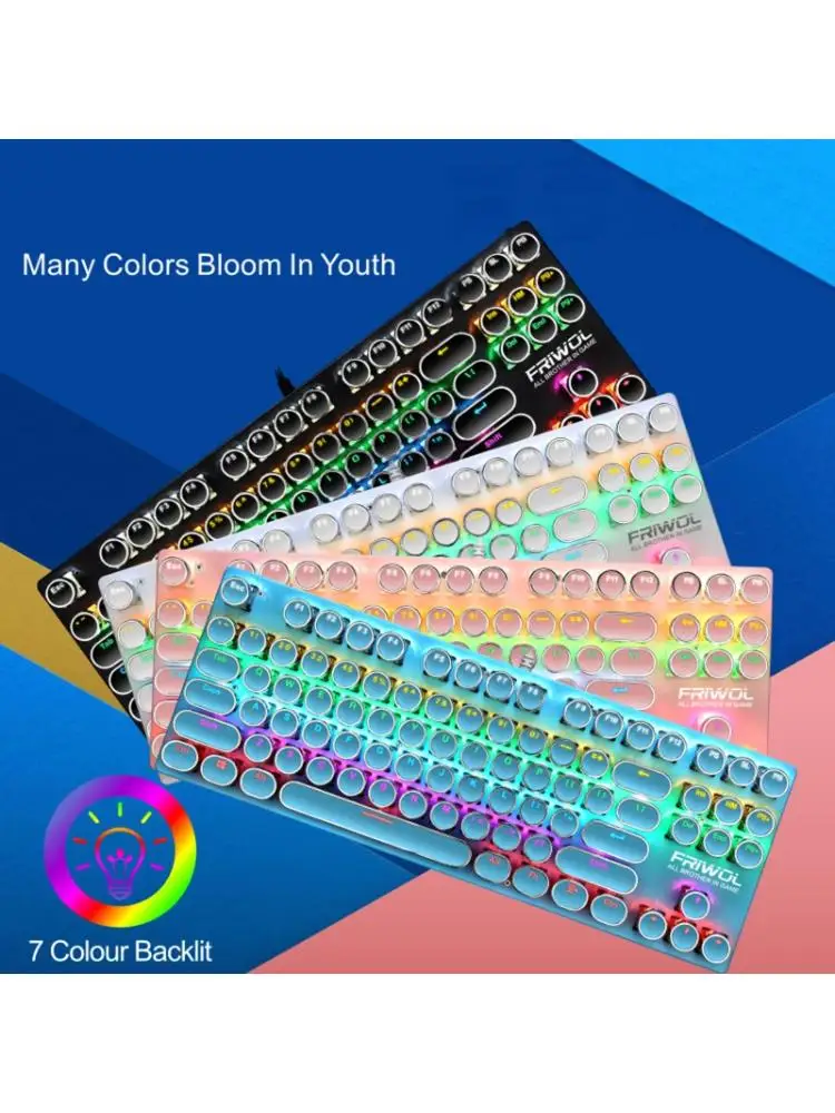 Проводная 87 клавиш зеленая ось панк Механическая круглая клавиатура RGB USB