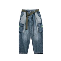 japanese style trendy baggy jeans men casual retro denim streetwear trousers pockets cargo pants