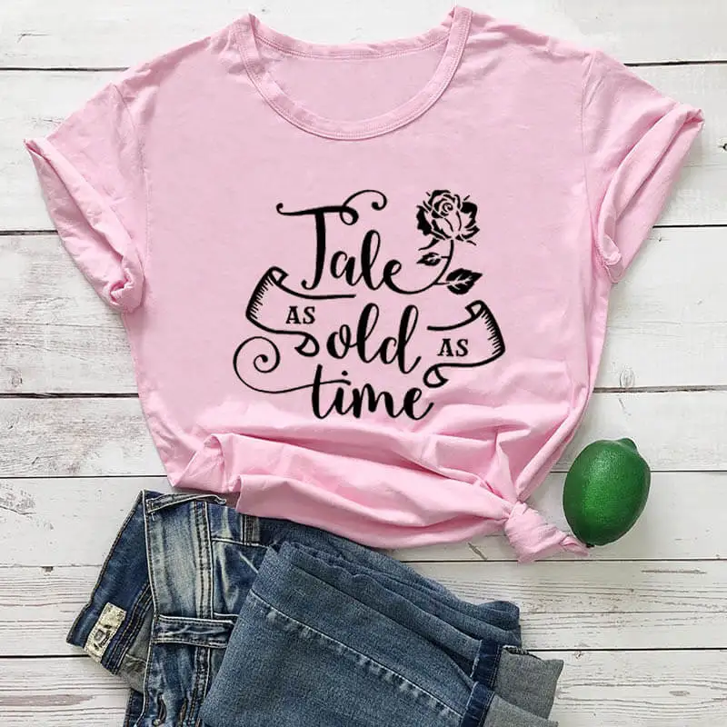 

Talk As Old As Time Cotton T Shirt Women Ulzzang Harajuku Summer T Shirts Floral Graphic Tees Aesthetic Clothing Dropshipping