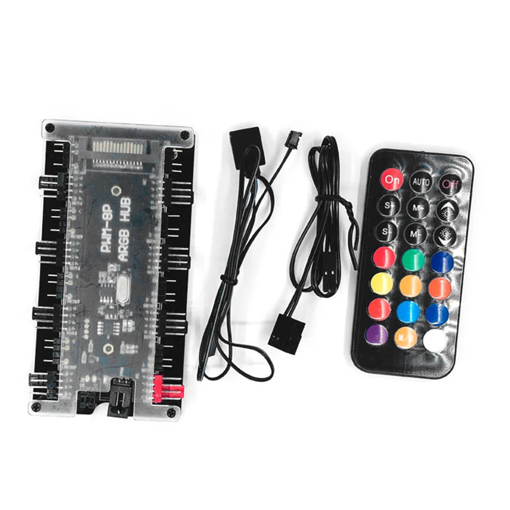 

Remote Control PWM Fan Hub 8 Port 4-Pin PWM Fan 1 to 8 3-Pin ARGB LED Hub