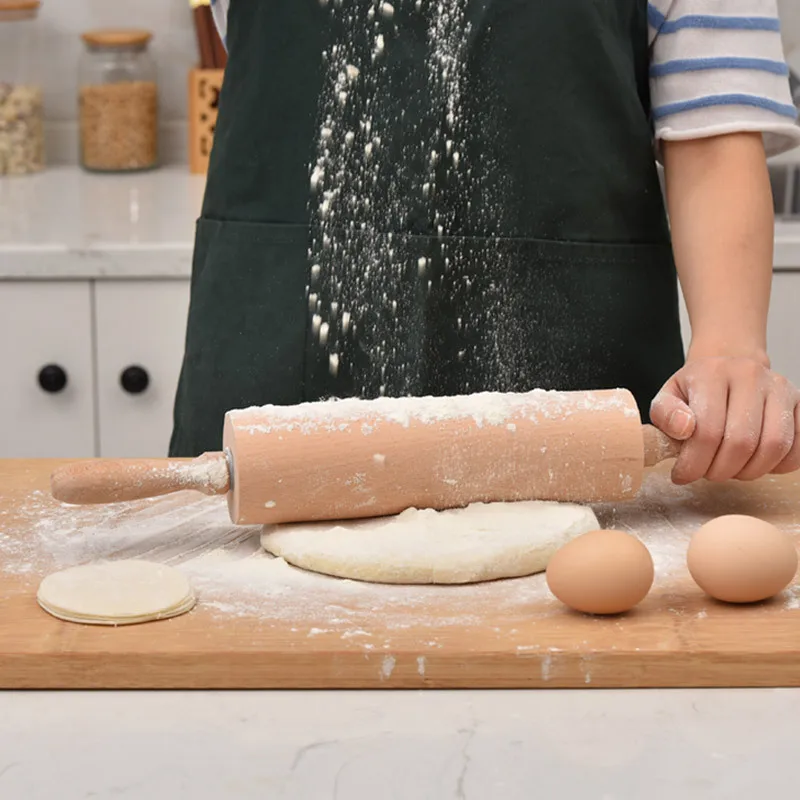 Custom Logo Solid Wood 360 Rotating Roller Rolling Pin Dumpling Skin Pressing Stick Baking Tool Movable Roller Rolling Pin Stick