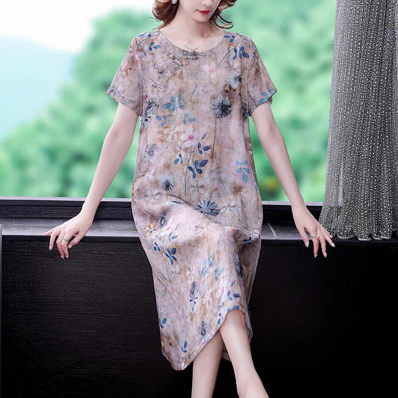 

Платье COIGARSAM женское длинное, свободное офисное платье с коротким рукавом и круглым вырезом, с принтом, лето 2021