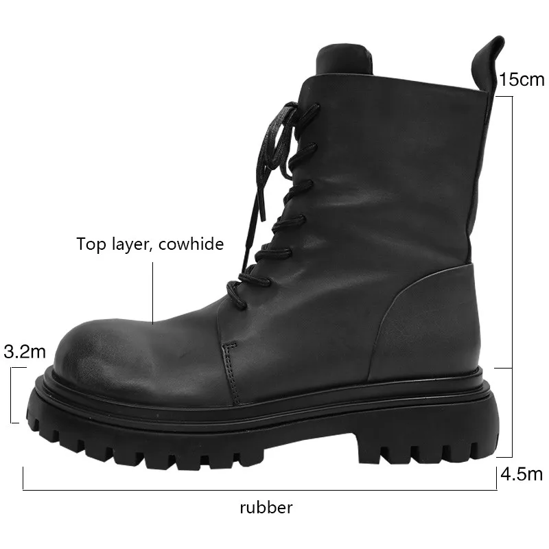 

Autumn And Winter 2021 New Round Head Thick Bottom High Middle Heel Lace Up Motorcycle Boots Fashion Short Boots