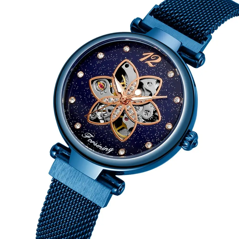 

Luxury brand Forsining New Women Mechanical Watch Fashion Casual Creative Pattern Watches Waterproof Stainless Steel Mesh Clock