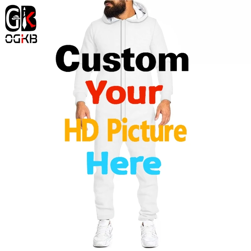 OGKB Hip Hop Creativity Graffiti 3D Printed Romper Womens Jumpsuits Zip Up Hooded Playsuits Full Sleeve Casual Fashion Overalls