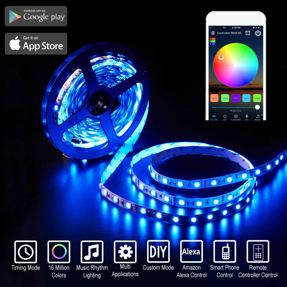 10 м подсветка умного Wi-Fi световая полоса 5050 rgb 60led/m Водонепроницаемые светодиодные ленты с гибким РЧ пультом дистанционного управления 12 В 6A led адаптер питания
