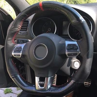 car steering wheel cover hand stitched non slip black carbon fiber leather for volkswagen golf 6 gti mk6 polo gti scirocco r