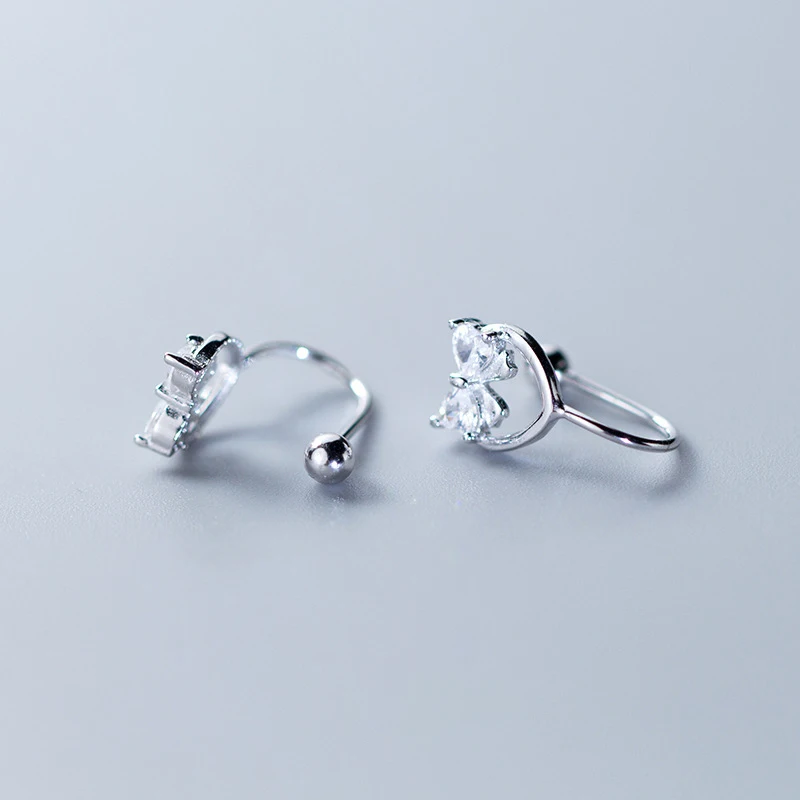 Trusta 925 Твердые Настоящее Стерлинговое серебро бантом Cz кафф на ухо клип серьги