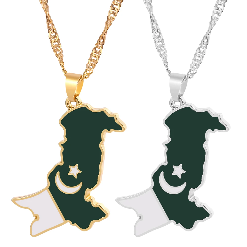 Pakistan Map National Flag Pendant Necklace For Women Men Fashion Map Ethnic Choker Necklaces Jewelry Gift For Pakistani Friends