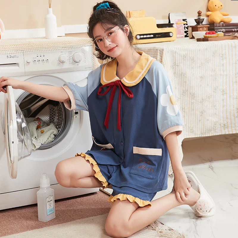 

Новый летний Kawaii японский кардиган с коротким рукавом пижамы сезон весна размера плюс свободная хлопковая Домашняя одежда, костюм красивая...