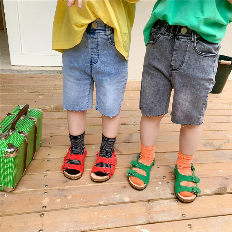 Модные джинсовые брюки для мальчиков длиной до колена хлопковые повседневные