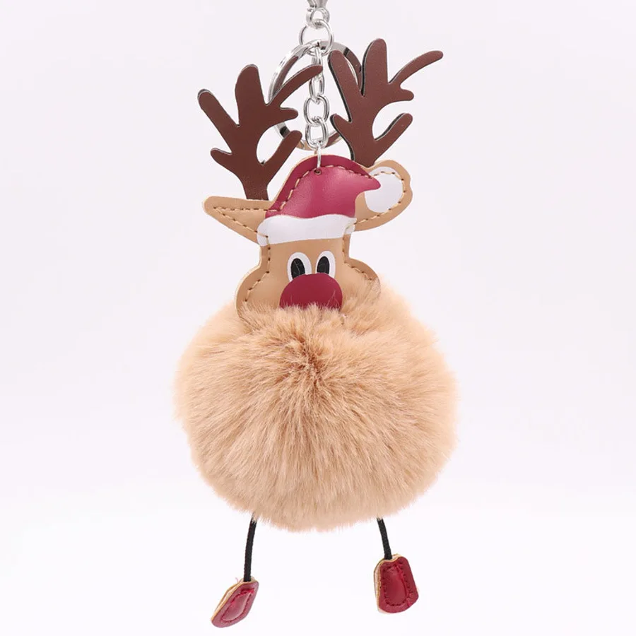 

Kawaii Christmas Reindeer Keychains for Women Gifts Claus Hair Plush Pompom Ball Key Ring Cute Trinket Pendant Fashion Jewelry