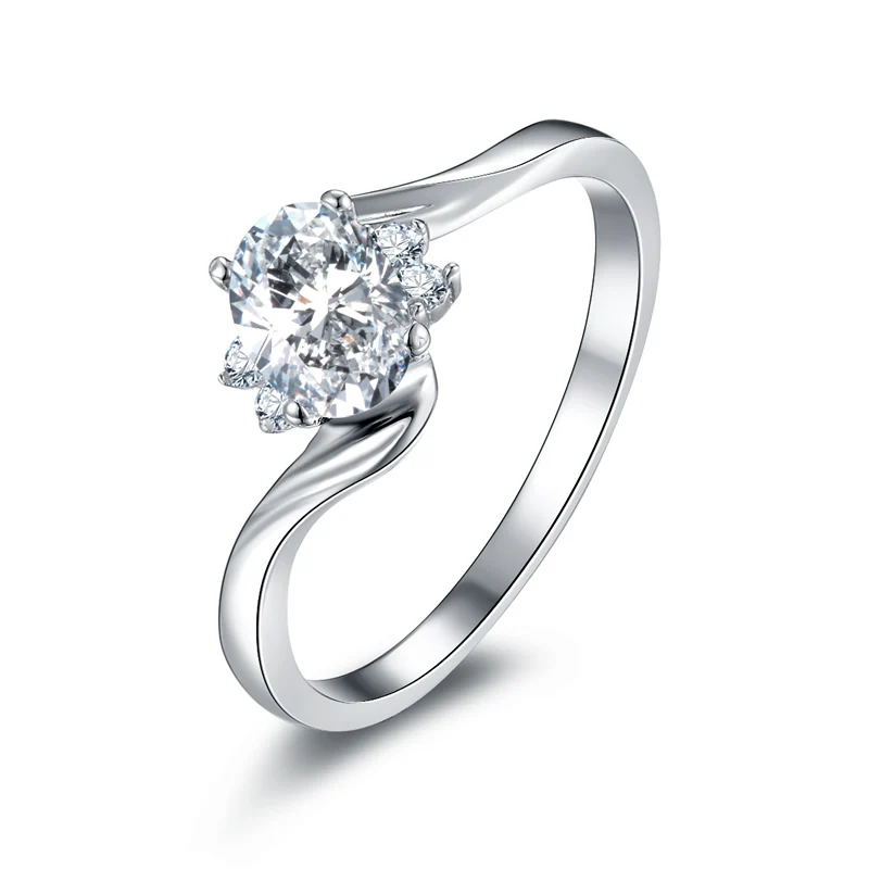 14K White Gold AONUOSHI классический овальный Пасьянс Кольцо Настоящее 14 к цельное белое/желтое золото витой браслет имитация алмаза Anillo Свадебное обручальное кольцо - Цвет камня: 14K White Gold