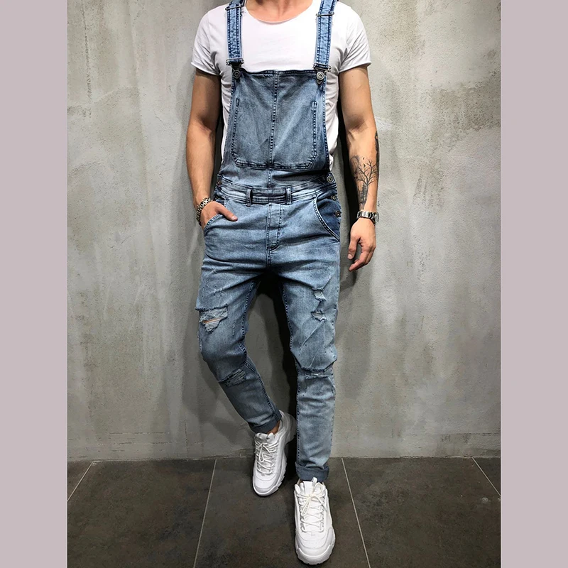 Новые мужские повседневные джинсовые Модные комбинезоны в стиле ретро |