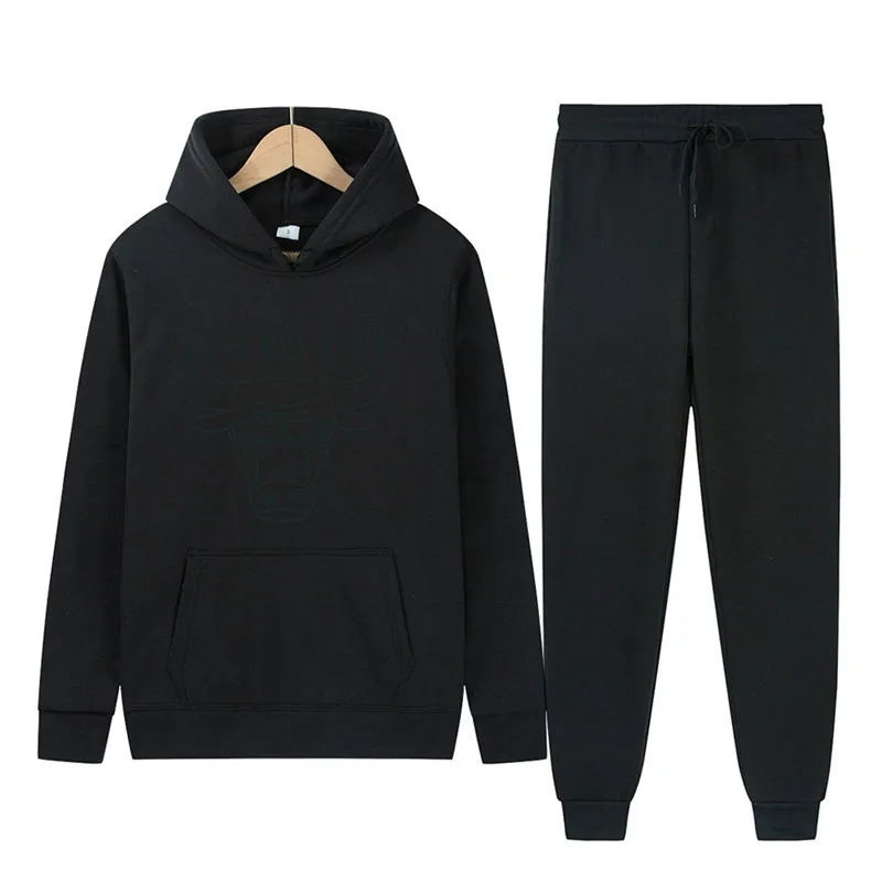 2021Fashion Male Casual Men's Set Fleece Hoodie Pant Thick Warm Tracksuit Sportswear Hooded Track Suits Male Sweatsuit Tracksuit