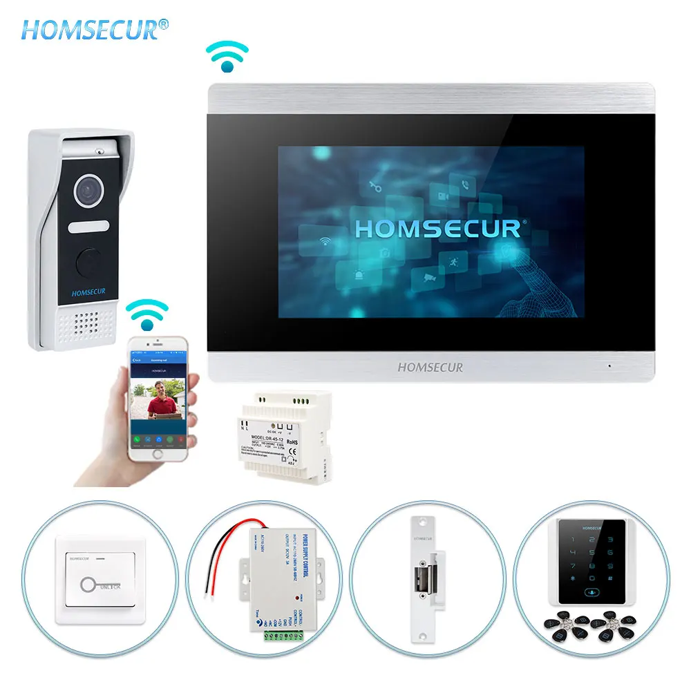 Видеодомофон HOMSECUR 7 дюймов Wi Fi 1 0 МП IP65 наружная камера Удаленная разблокировка