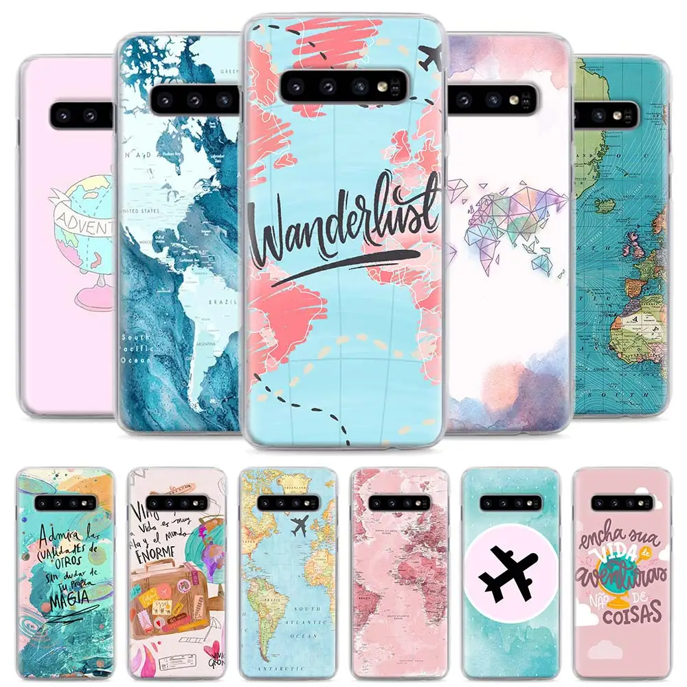Карта мира самолет Дорожный Чехол для телефона для samsung Galaxy S10 S10e S8 S9 Plus Note 10 Plus 9 8 S6 S7 Edge Твердый Чехол