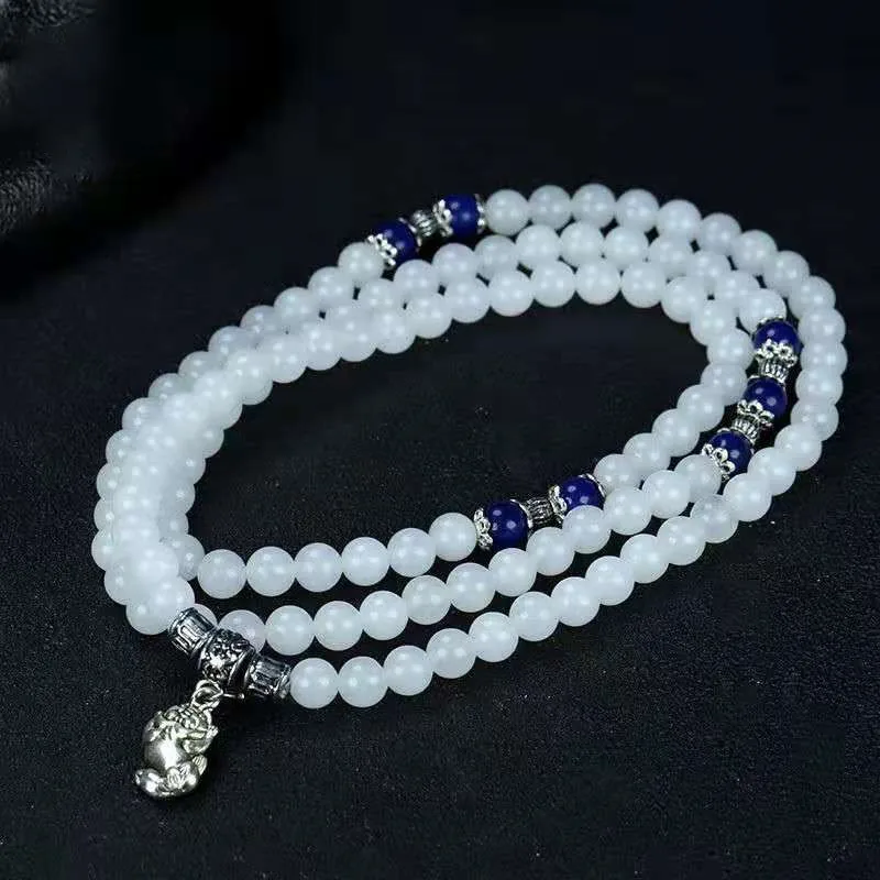 Женский браслет из белого нефрита эластичные бусины натурального камня |