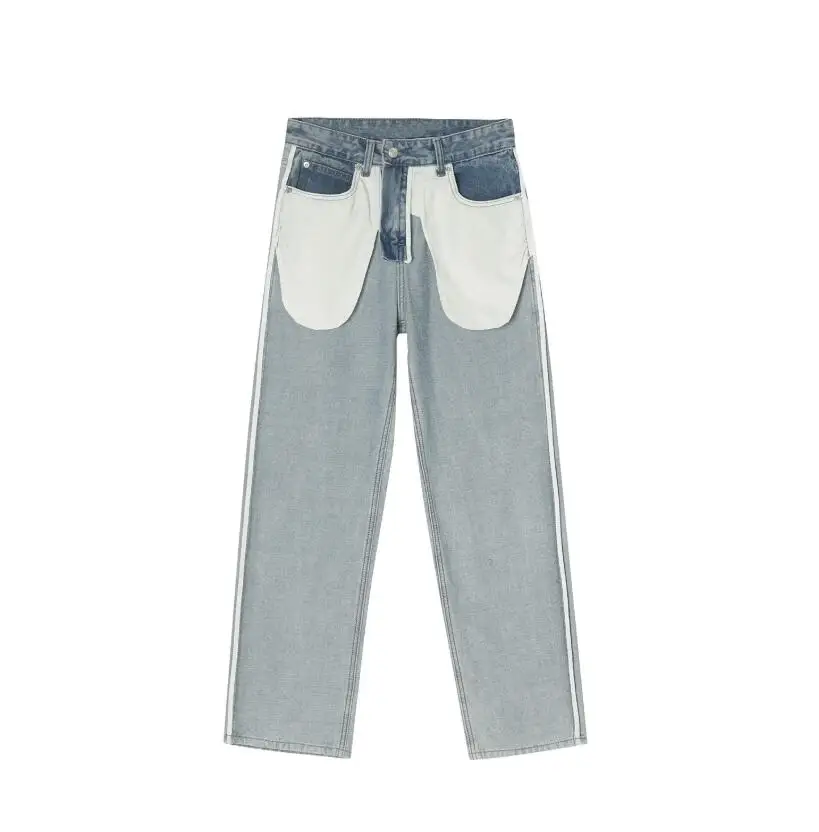 

Men Streetwear Hip Hop Reverse design Jeans 2020 Autumn Male Casual Denim Trousers loose Straight Cargo Denim Pants w1098