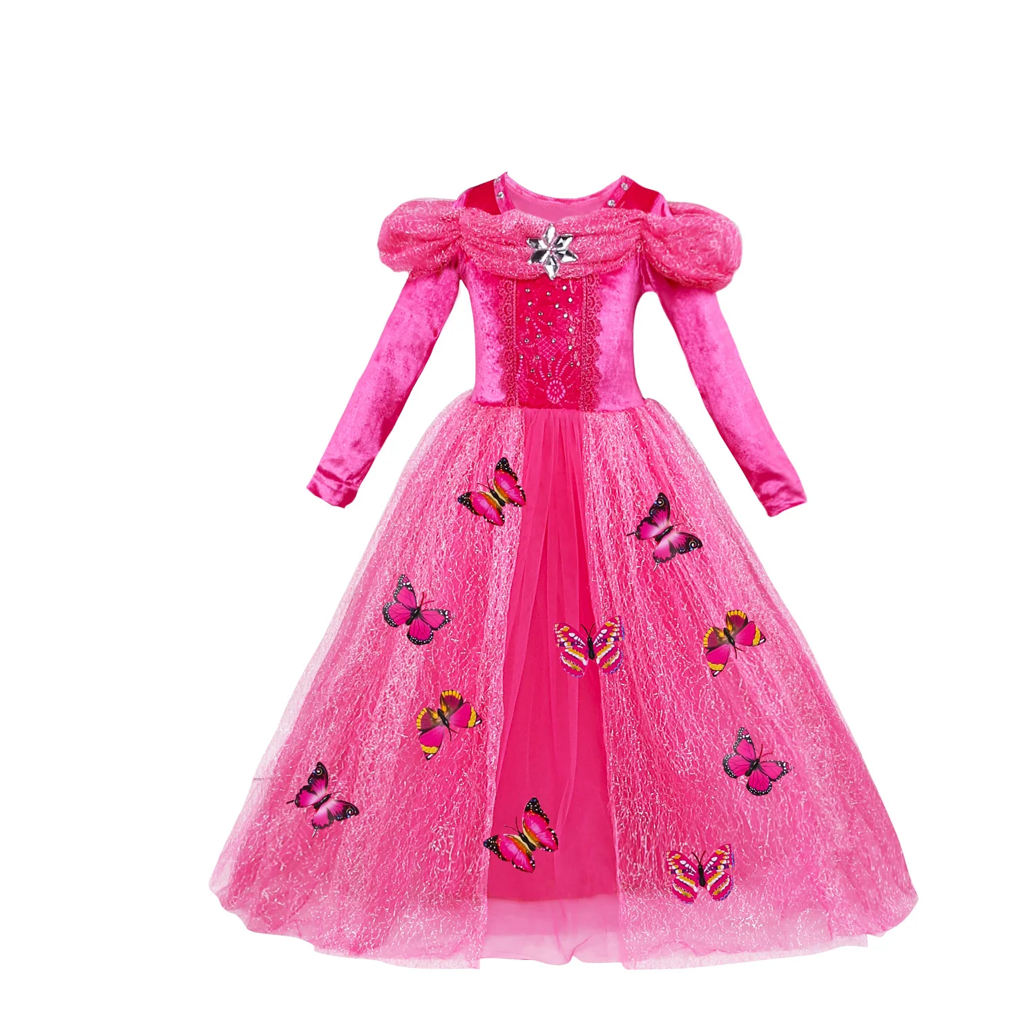 

Girls Kids Long Sleeves Blue Cinderella Princess Dressing Up Ball Gown Quinceanera Halloween Party Cosplay Maid Dress Costume
