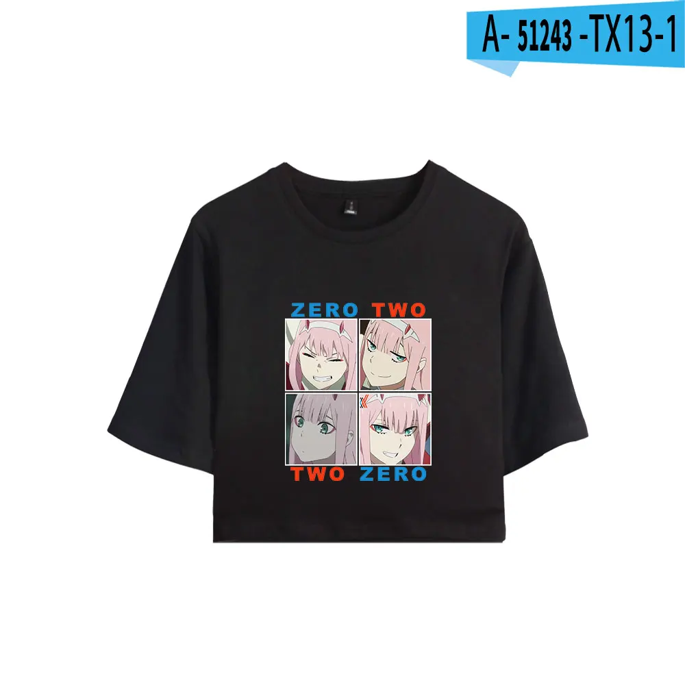

DARLING in the FRANXX t shirts Exposed navel Zero Two T-shirt Animation Women Girls Crop Tops Casual Summer Cotton Sexy t-shirt