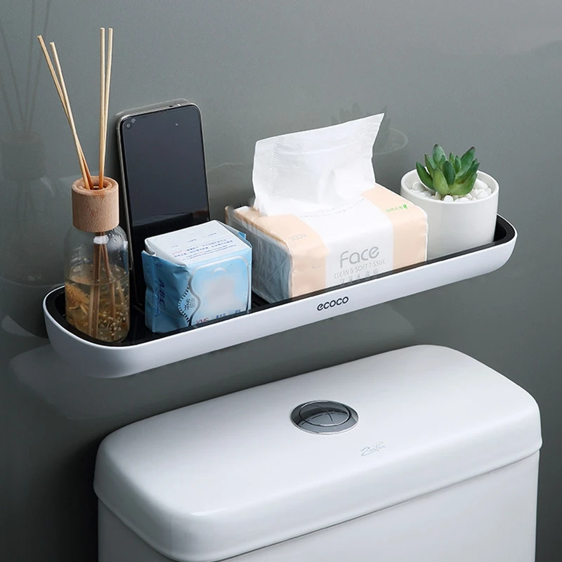 

Ecoco 2 Pcs Bathroom Shelf Shower Caddy Organizer Wall Mount Shampoo Rack with Towel Bar & Without Towel Bar Grey