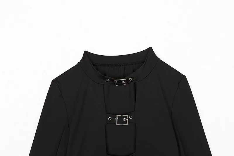 Летняя и осенняя Женская Сексуальная черная футболка с вырезами пуговицами