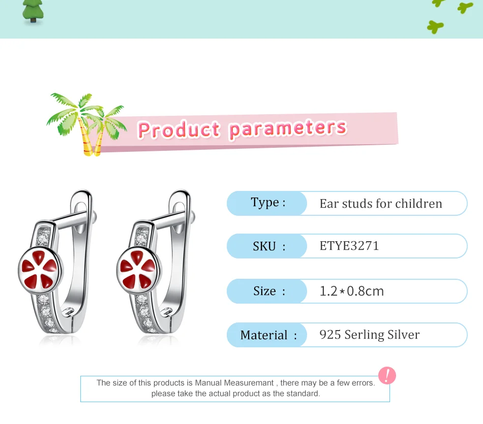 Red Enamel Cute Small Lemon Earrings with Cubic Zirconia 925 Sterling Silver Stud for Girls Children Baby Kids Jewelry | Украшения и