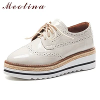 meotina autumn flats women shoes patent leather flat platform brogue shoes lace up round toe shoes female 2020 black size 34 39