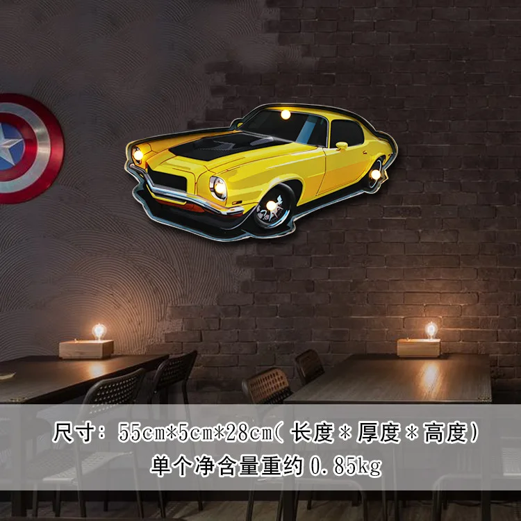 

American style iron vintage home decor retro simple bar coffee shop wall decoration with LED light creative personality ornament