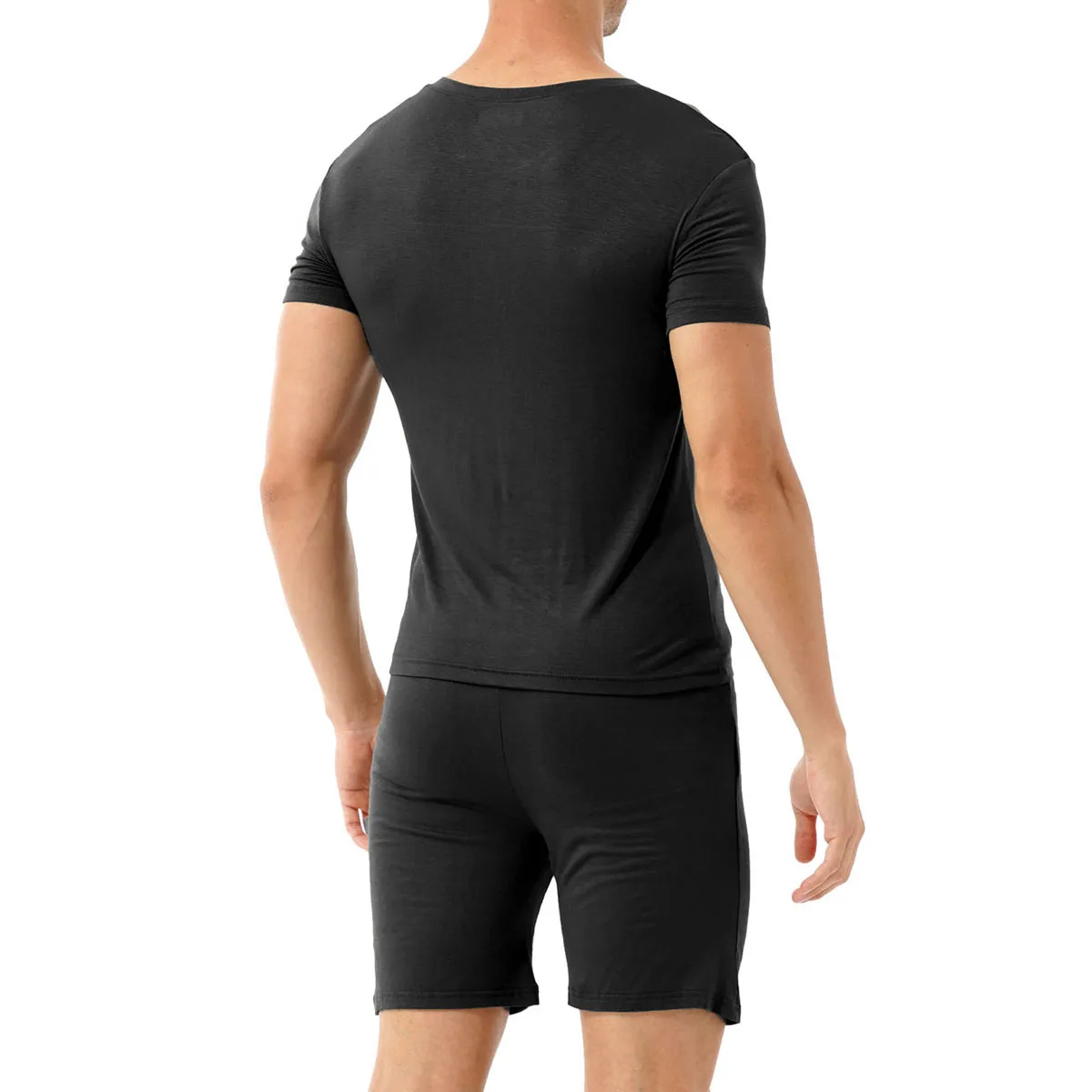 Men’s Short Sleeves and Shorts Pajama Set  Classic Cotton Sleepwear Loungewear Pj Set Super Elastic Soft and Comfortable