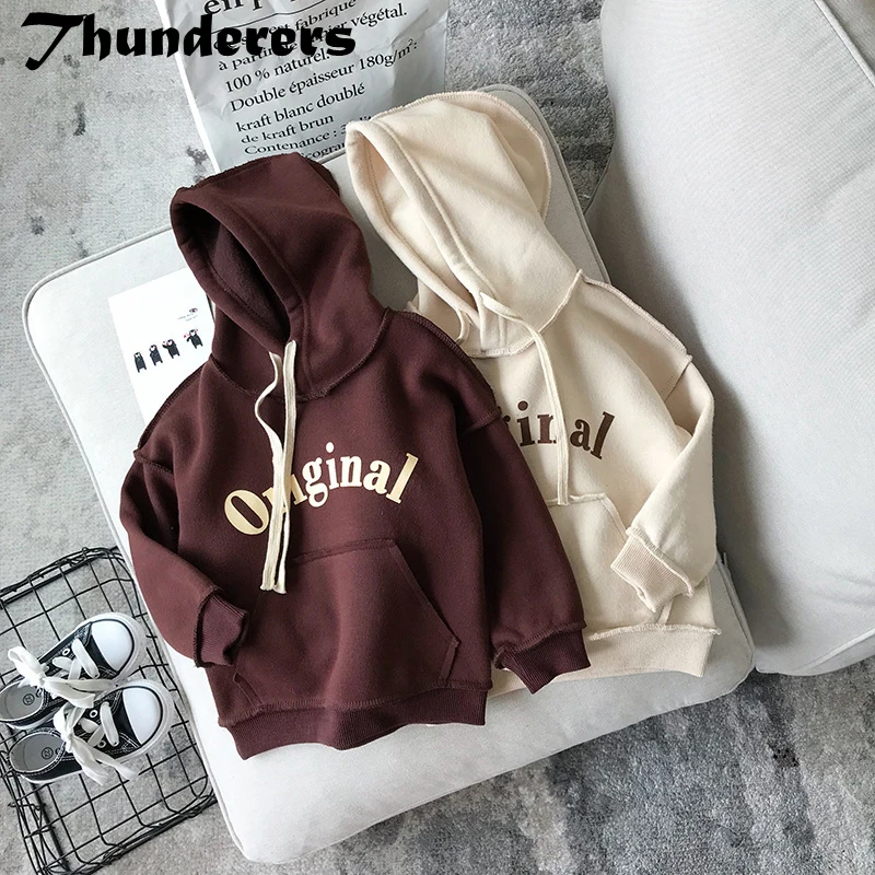 

Осенне-весенняя Детская кофта Thunderers с капюшоном и буквенным принтом, детские топы, хлопковая одежда для девочек и мальчиков, Рождественская...