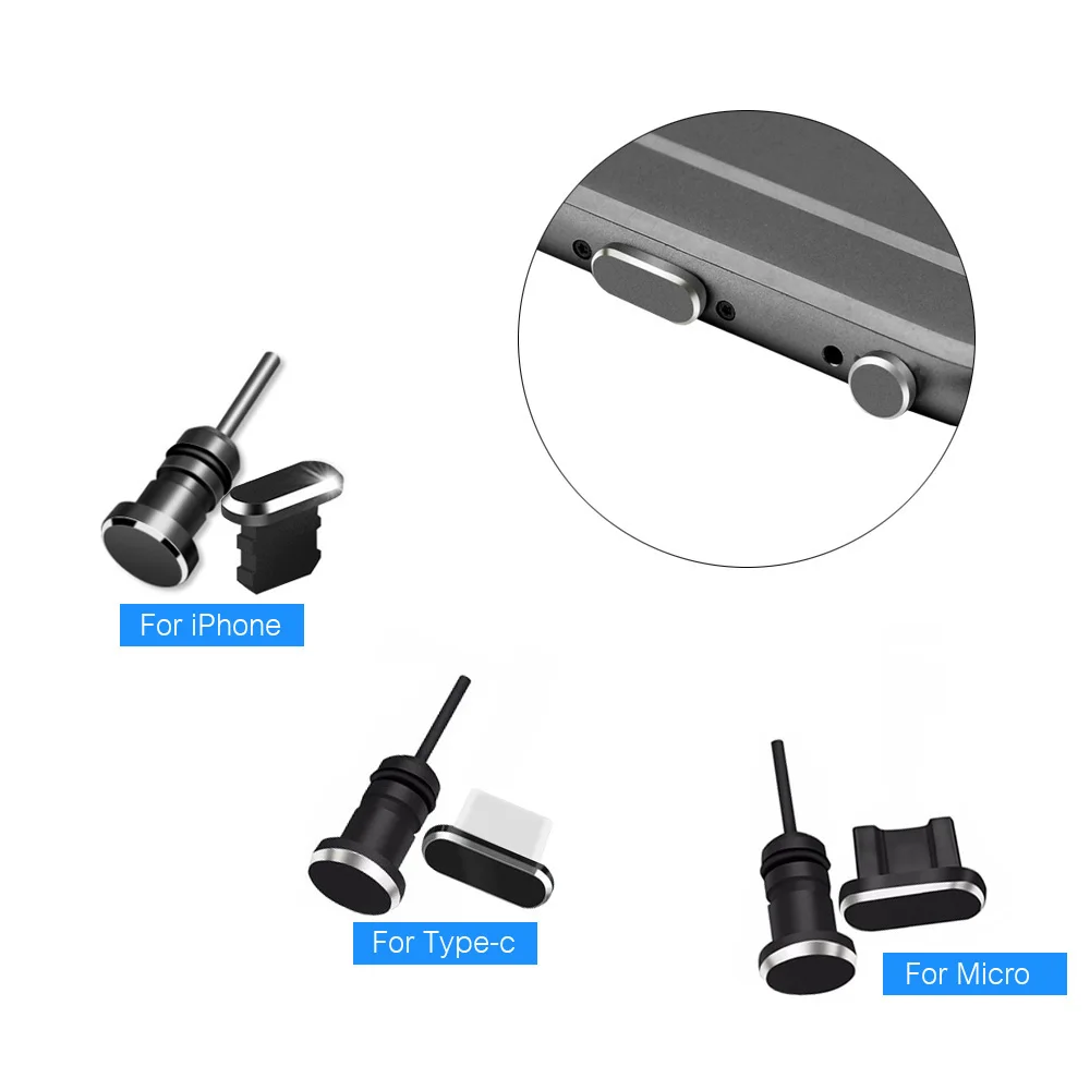 Металлическая Пылезащитная заглушка 3 в 1 Micro USB Type C порт для зарядки разъем