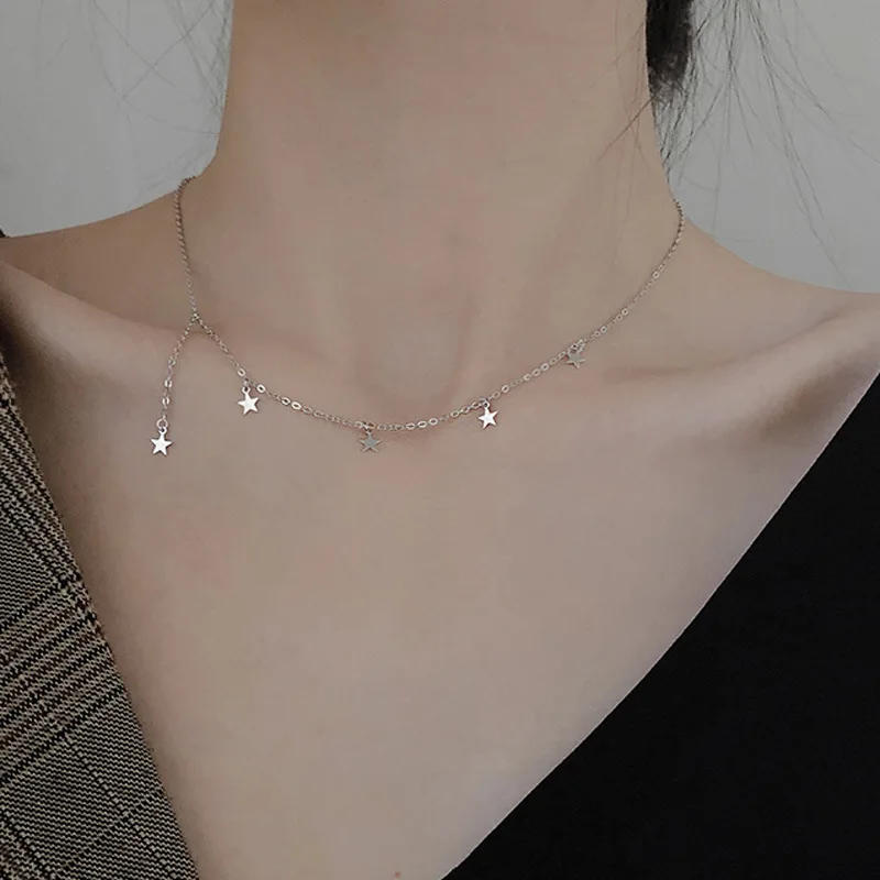 

Цепочка из серебра 925 пробы с подвеской-кисточкой и длиной до ключиц, чокер со звездой для женщин и девушек, ювелирные изделия для вечерние р...