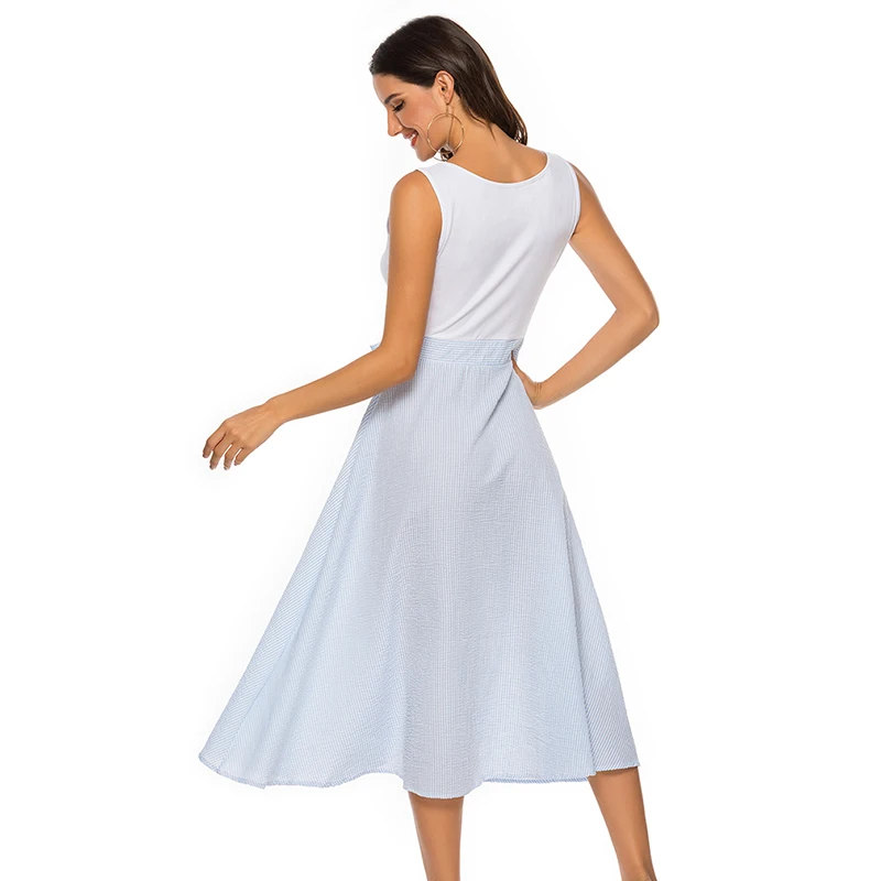 Женское платье с круглым вырезом повседневное модное платье-жилет в полоску