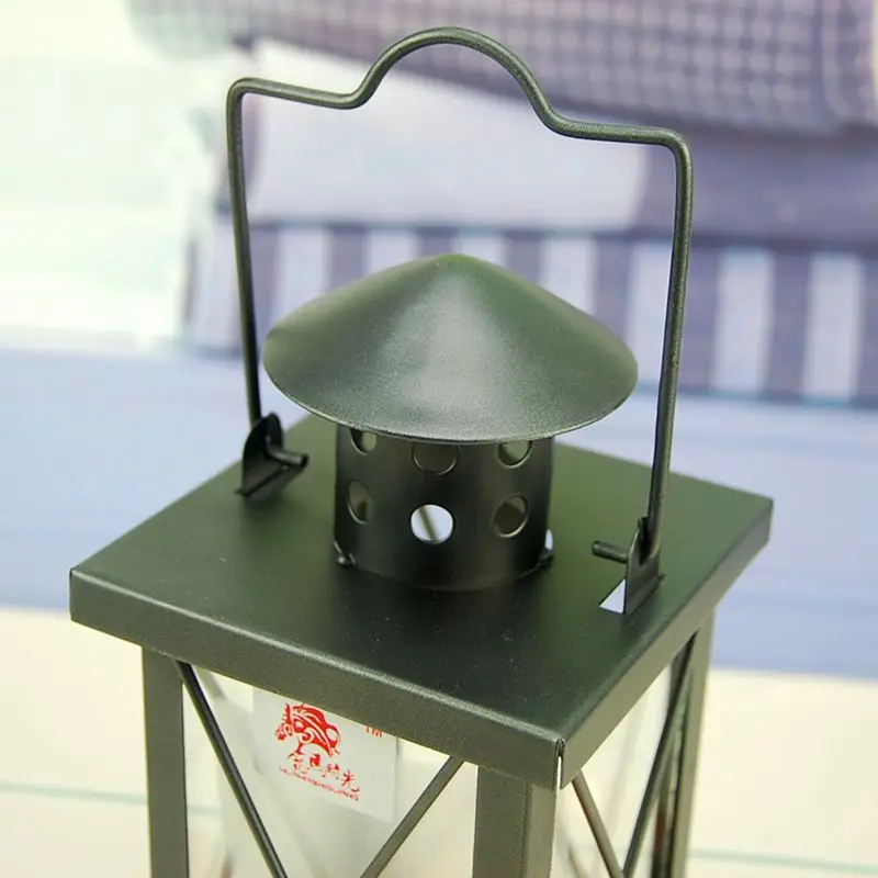 Черный подсвечник из железного стекла металлический декор ветрозащитная лампа