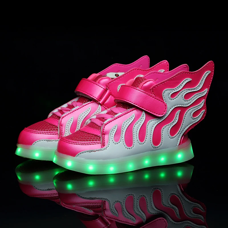 2018 новая популярная розовая детская обувь для мальчиков и девочек, модные светящиеся кроссовки с крылышками и USB для малышей, Детские удобны... от AliExpress RU&CIS NEW