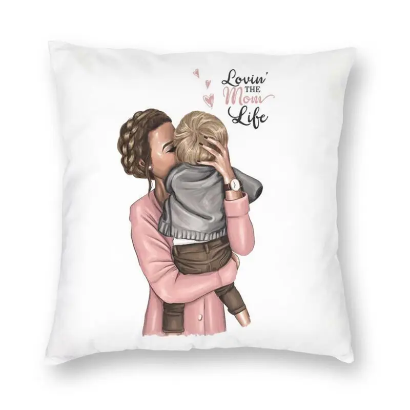 

Fashion Cute Family Life Cushion Covers Sofa Living Room Cartoon Super Mama and Baby Square Pillow Case 45x45