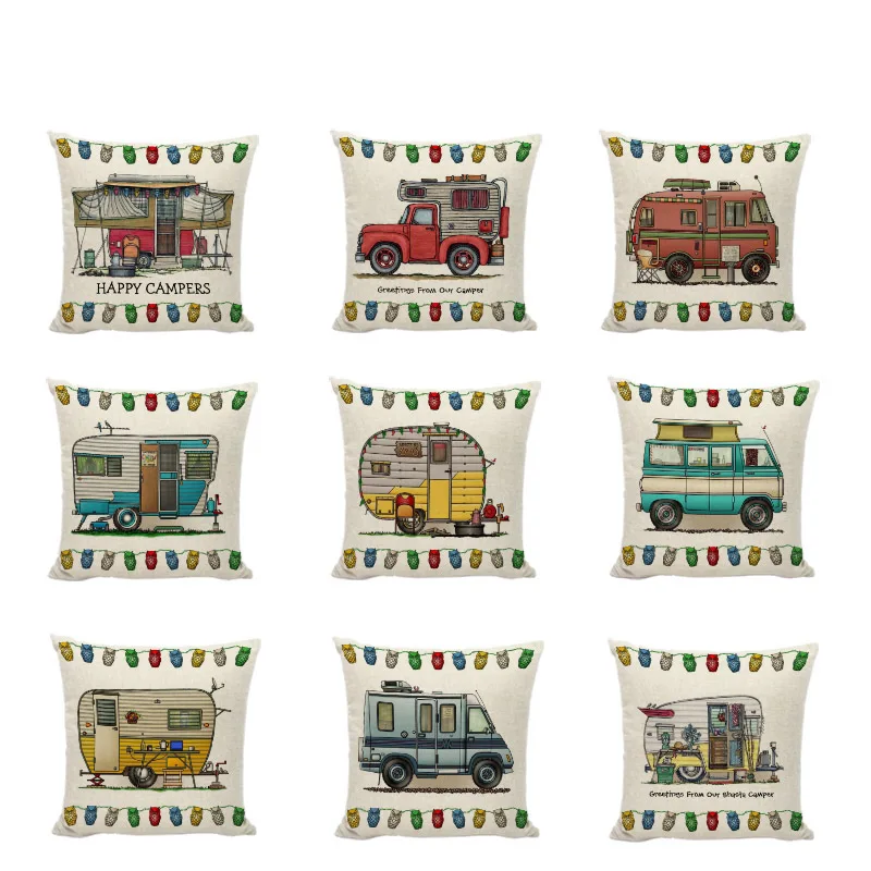 Забавные чехлы на подушки для мобильных путешествий подушек Happy Campers наволочки с