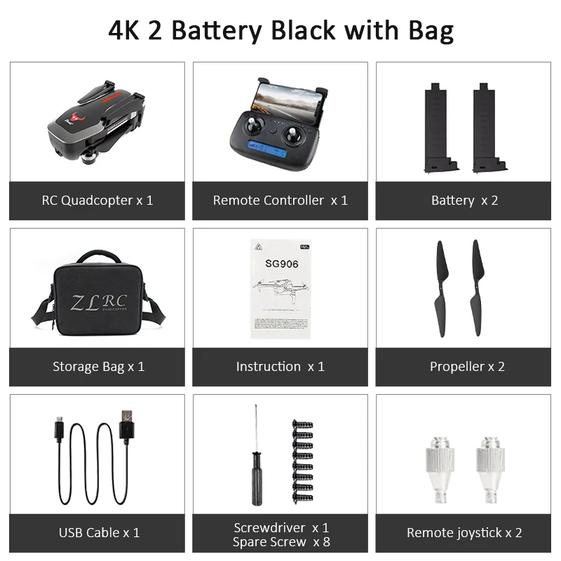 Black 2Battery BAG ZLRC Beast SG906 gps 5G wifi FPV с селфи складной 4K 1080P Ультра HD камера RC Дрон Квадрокоптер RTF VS XS812 XS809HW SG106 - Цвет: Black 2Battery BAG