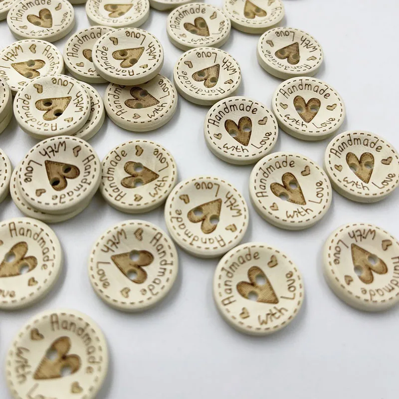 

Круглые деревянные пуговицы с надписью «Handmade With Love», 20 мм, натуральный цвет, для скрапбукинга, рукоделия, шитья, WB836, 50/100 шт.